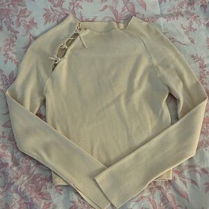Cream Long Sleeve Sweater with Tie Detail